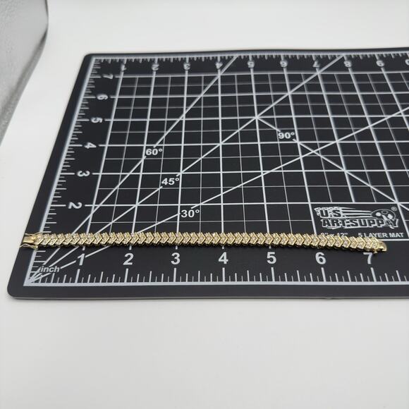 Tennis Bracelet 10K Gold Over Sterling Silver Cubic Zirconia Classic 7" - Picture 7 of 8